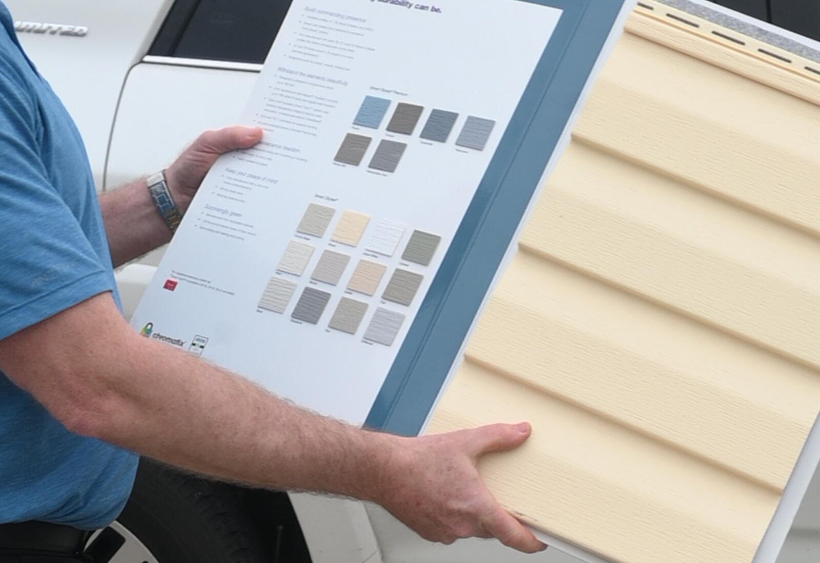 Choosing siding colors from manufacturer samples with Renovate Right 365